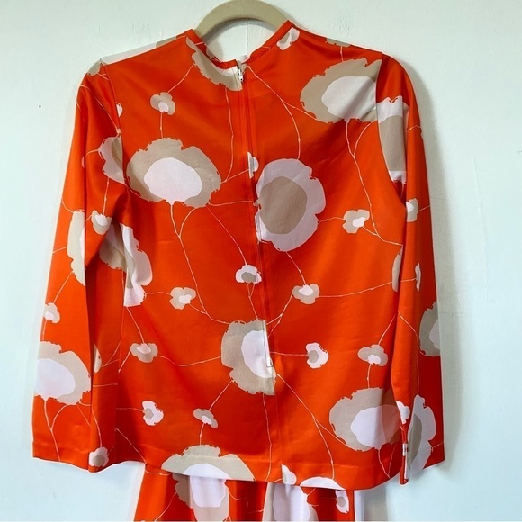 Vintage Top & Maxi Skirt 60s 2 Piece Set Orange Floral Psychedelic Print S / M - Picture 4 of 11